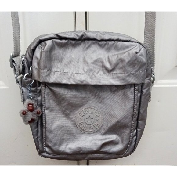 Kipling Gray Silver Crossbody Bag Purse KAI Monkey Keychain - Picture 1 of 10